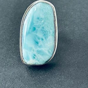 Aqua Blue Silver Ring with Oval Gemstone